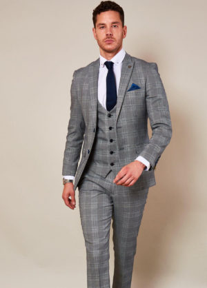 Marc Darcy Jerry Grey Check 3 Piece Suit Slim Fit