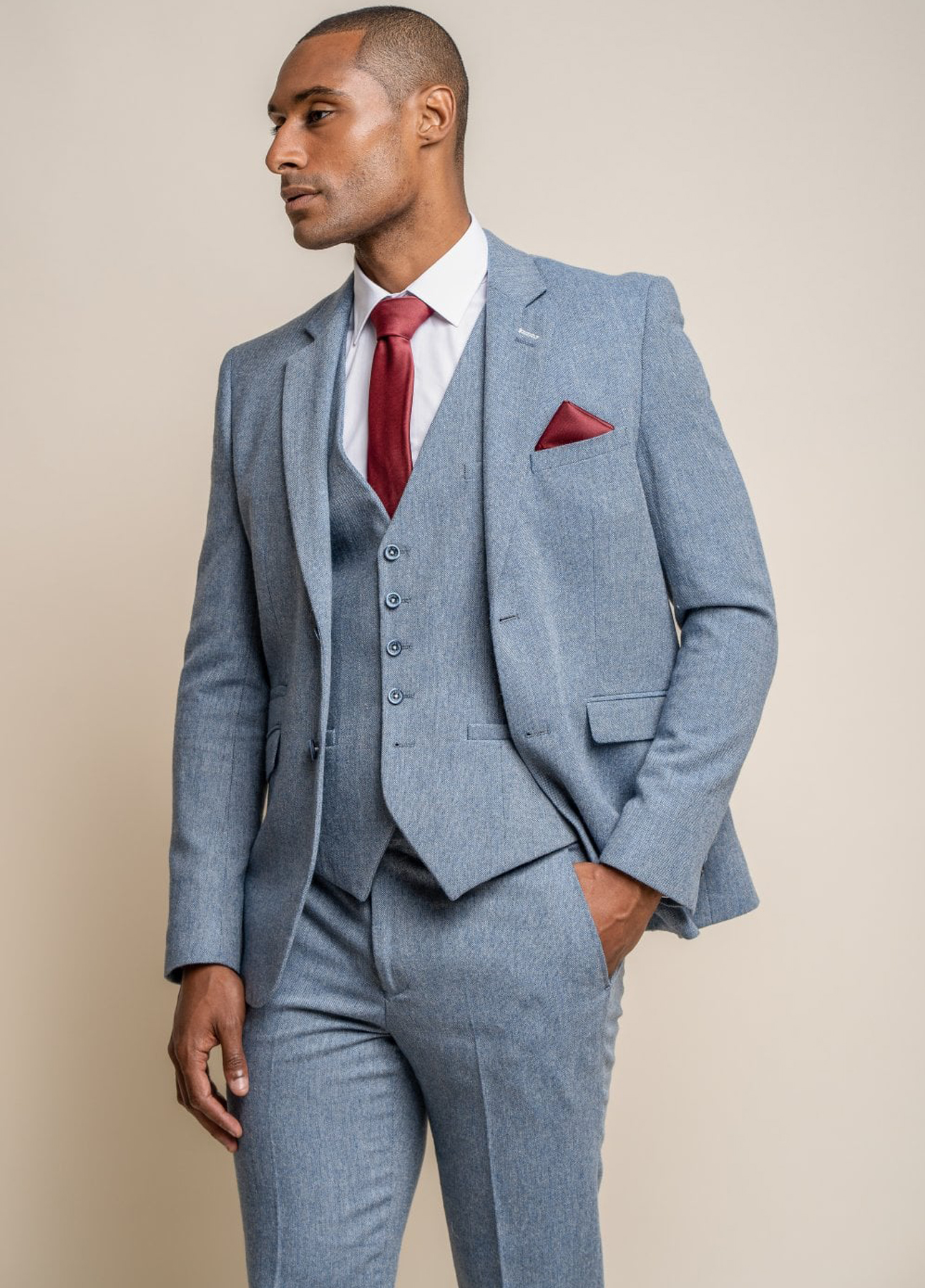 Cavani Wells Light Blue Wool Blend 3 Piece Slim Fit Suit - Image 2