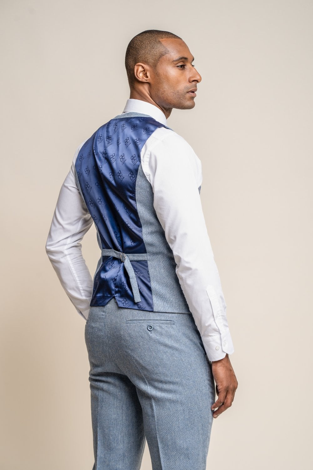 Cavani Wells Light Blue Wool Blend 3 Piece Slim Fit Suit - Image 5