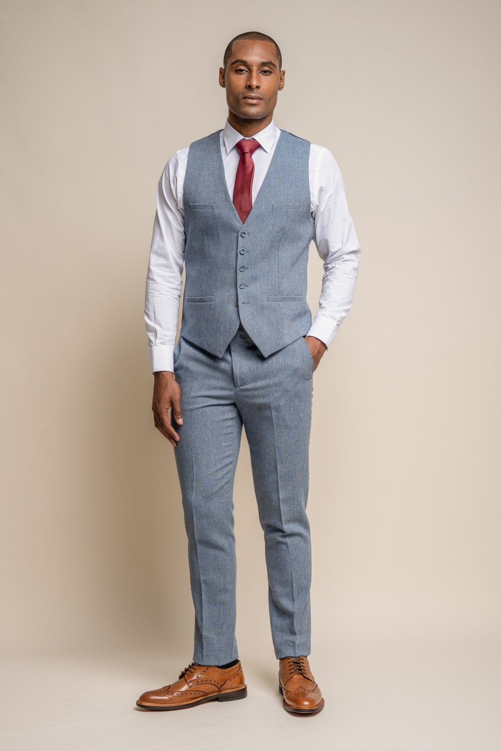 Cavani Wells Light Blue Wool Blend 3 Piece Slim Fit Suit - Image 3