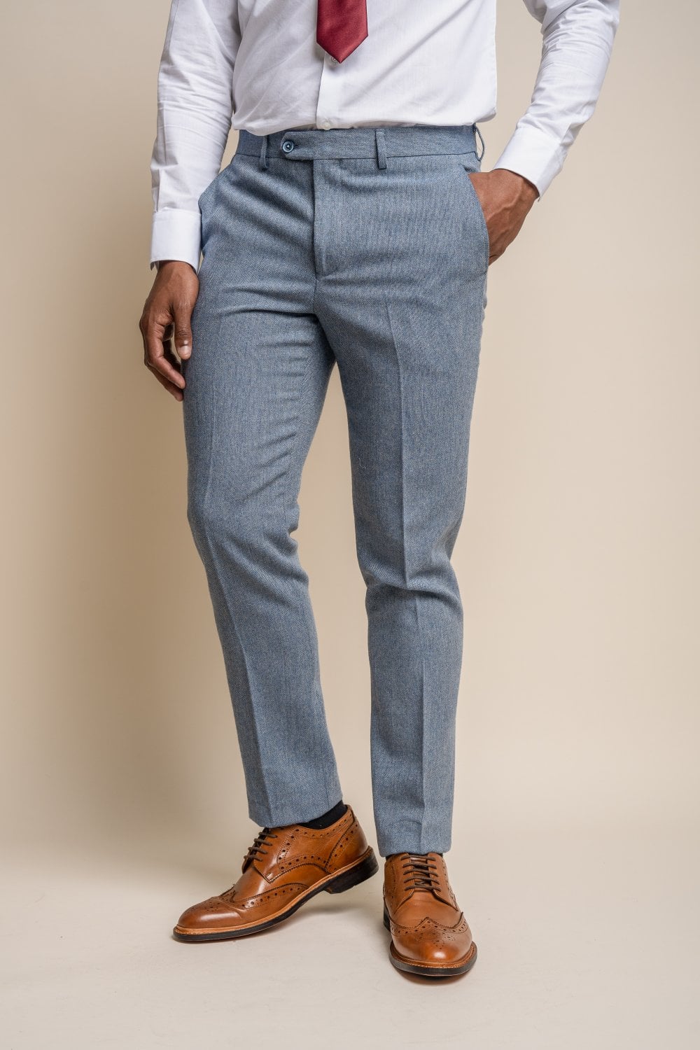 Cavani Wells Light Blue Wool Blend 3 Piece Slim Fit Suit - Image 6