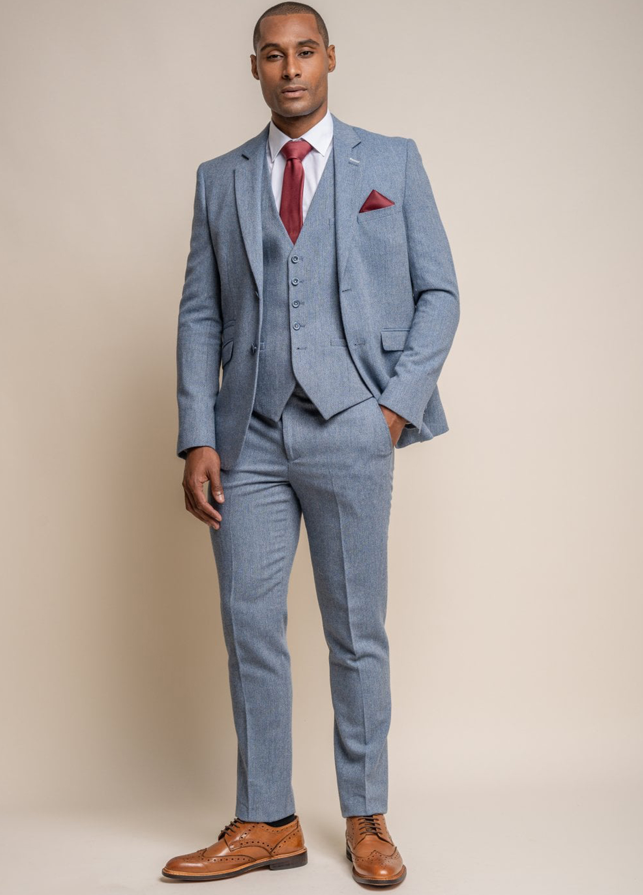 Cavani Wells Light Blue Wool Blend 3 Piece Slim Fit Suit