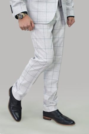 Cavani Radika Light Grey Check Trousers Slim Fit