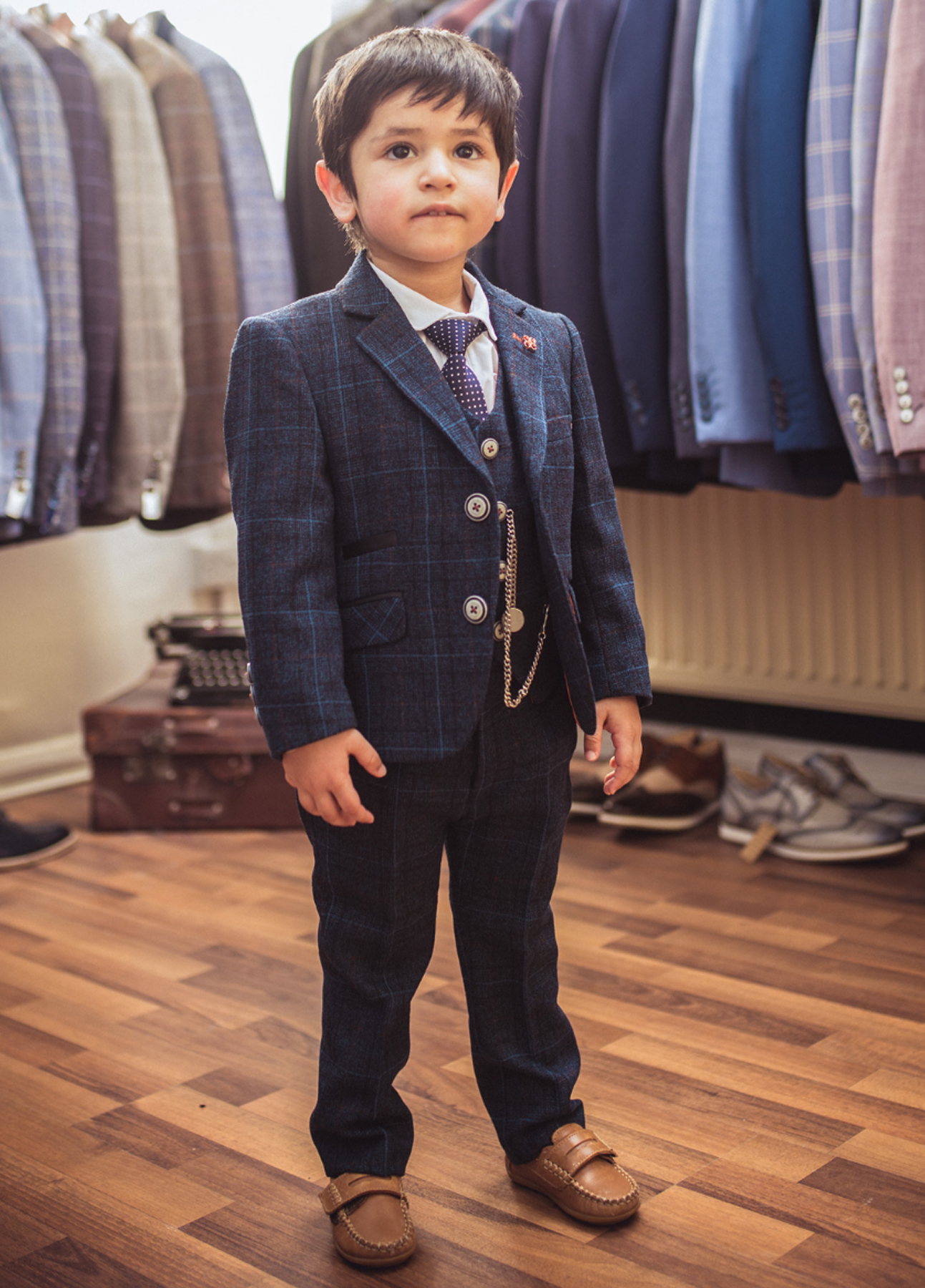 Boys Cody Blue Check Tweed 3 Piece Suit
