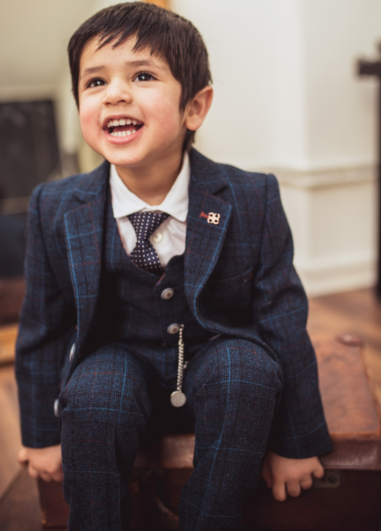 Boys Cody Blue Check Tweed 3 Piece Suit - Image 2