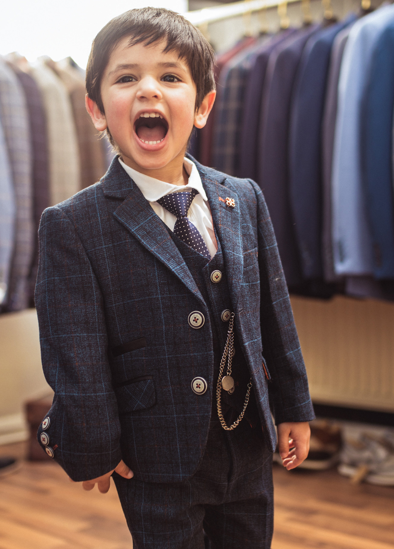 Boys Cody Blue Check Tweed 3 Piece Suit - Image 3