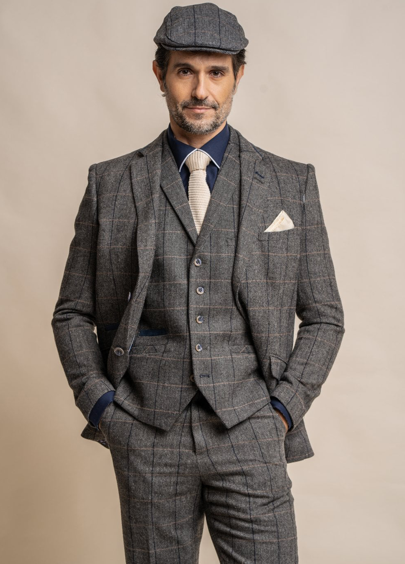 Cavani Albert Grey Tweed Check 3 Piece Wedding Suit Slim Fit - Image 3