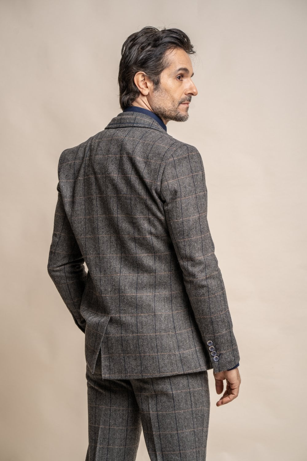 Cavani Albert Grey Tweed Check 3 Piece Wedding Suit Slim Fit - Image 6