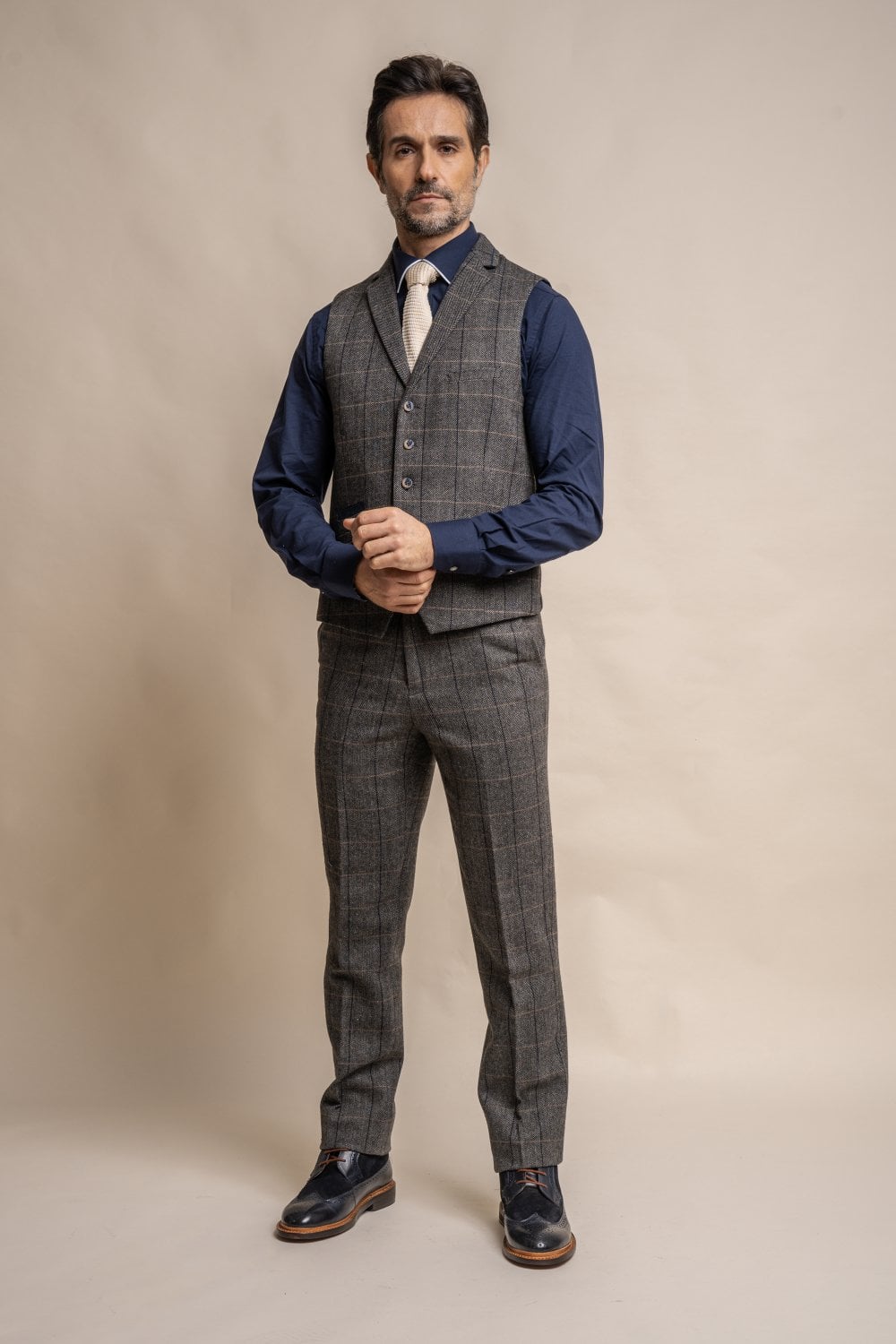 Cavani Albert Grey Tweed Check 3 Piece Wedding Suit Slim Fit - Image 7