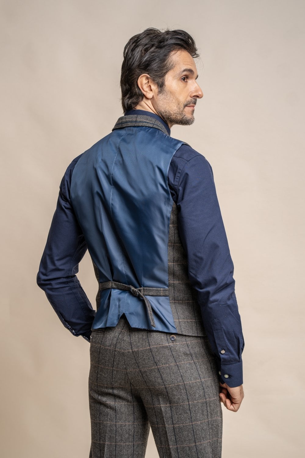 Cavani Albert Grey Tweed Check 3 Piece Wedding Suit Slim Fit - Image 8