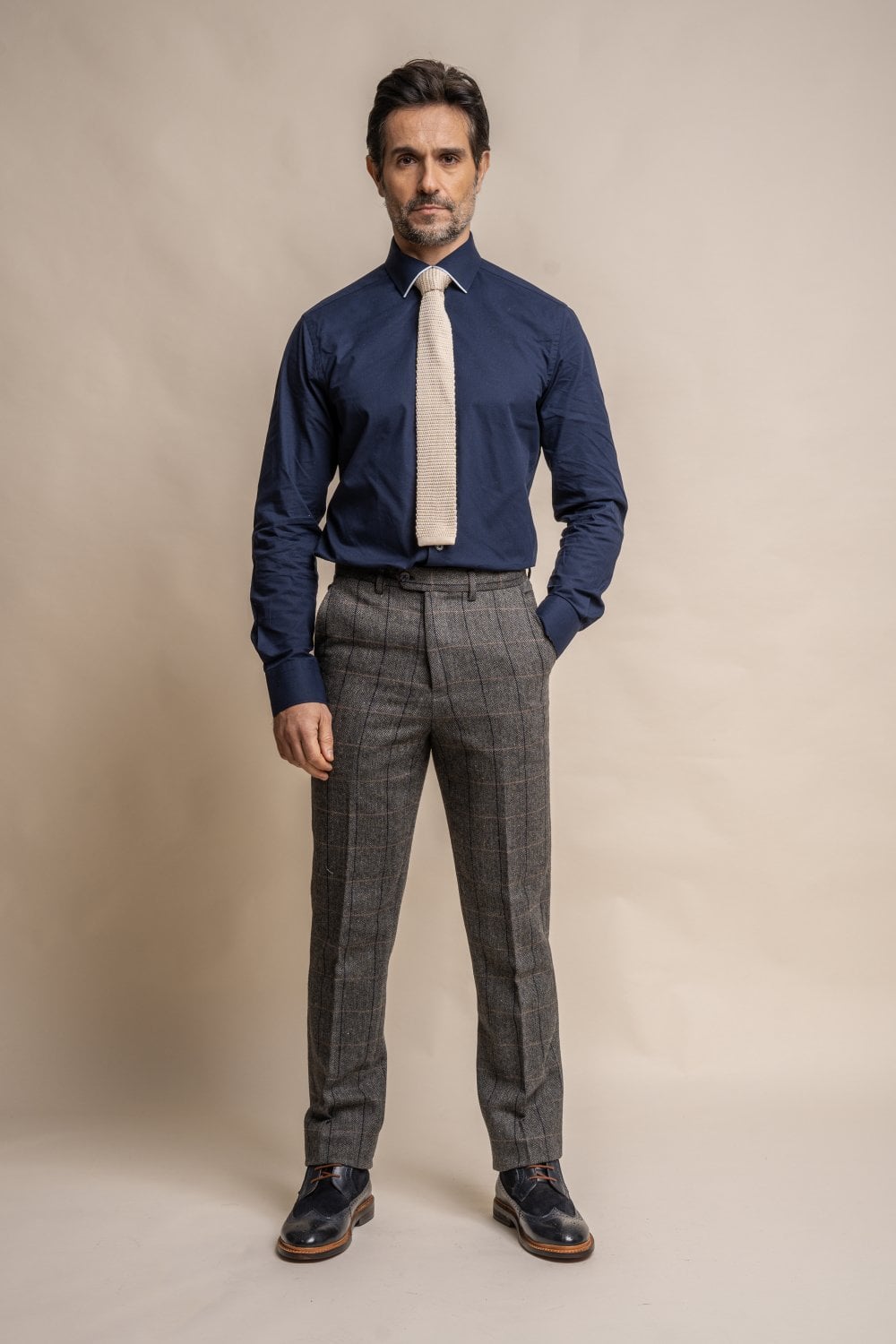 Cavani Albert Grey Tweed Check 3 Piece Wedding Suit Slim Fit - Image 9