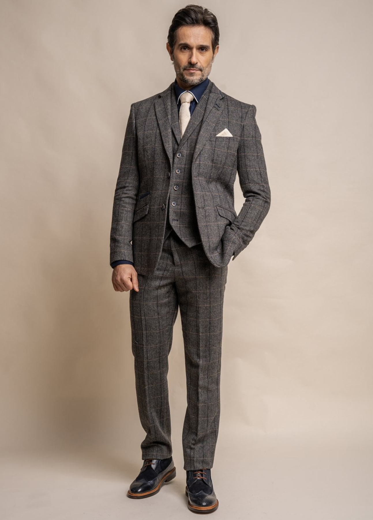 Cavani Albert Grey Tweed Check 3 Piece Wedding Suit Slim Fit - Image 5