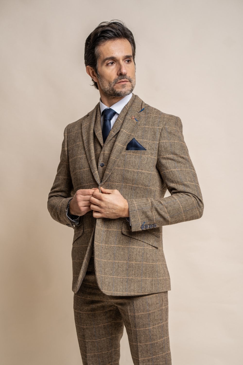 Cavani Albert Brown Tweed Check 3 Piece Wedding Suit Slim Fit - Image 3