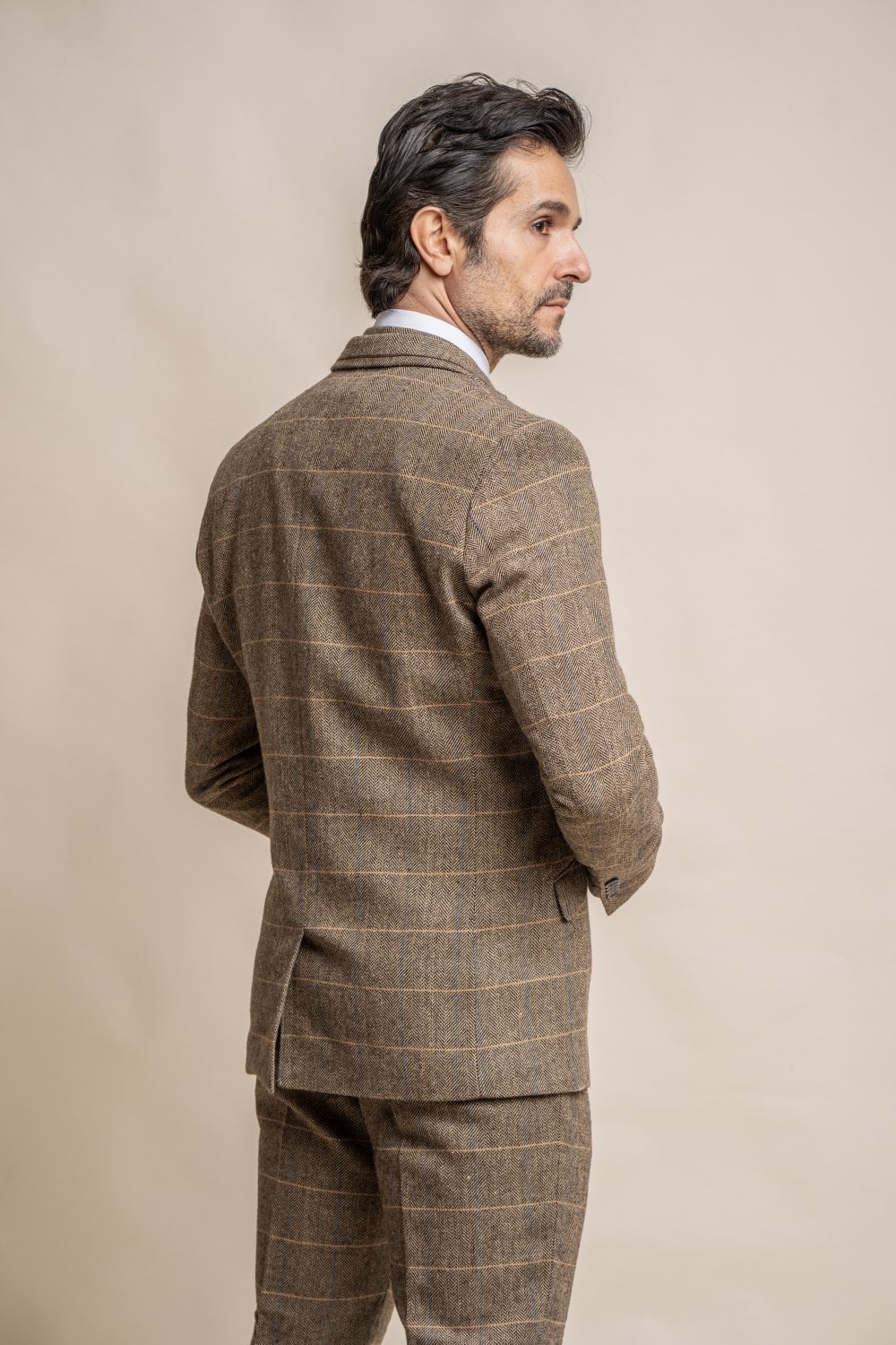 Cavani Albert Brown Tweed Check 3 Piece Wedding Suit Slim Fit - Image 5