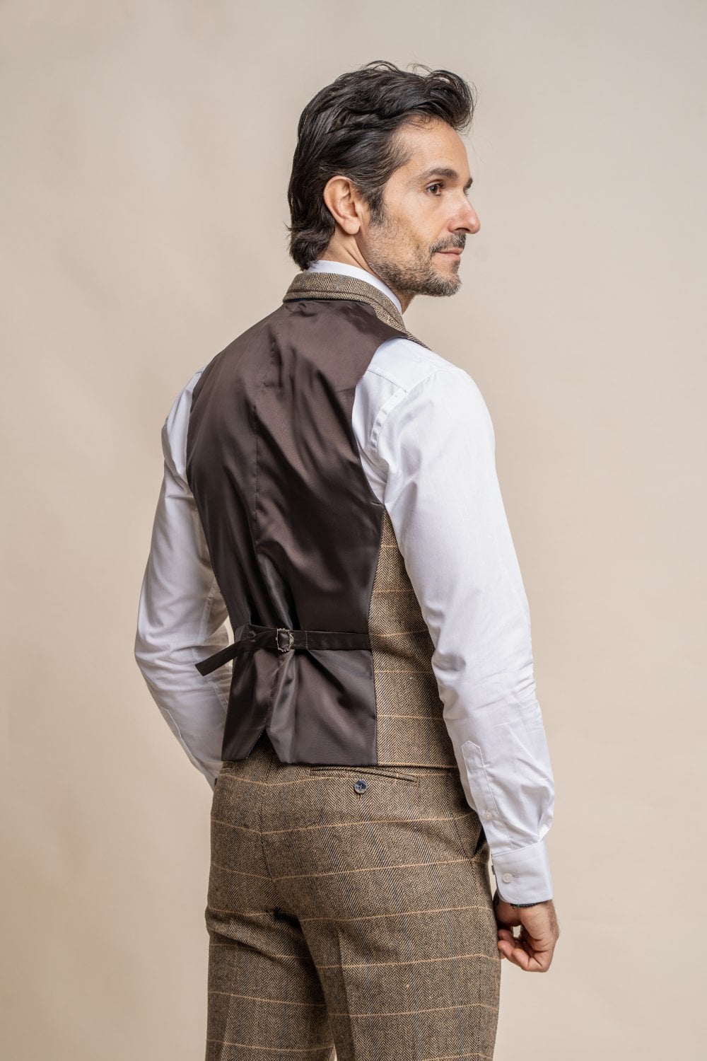 Cavani Albert Brown Tweed Check 3 Piece Wedding Suit Slim Fit - Image 6