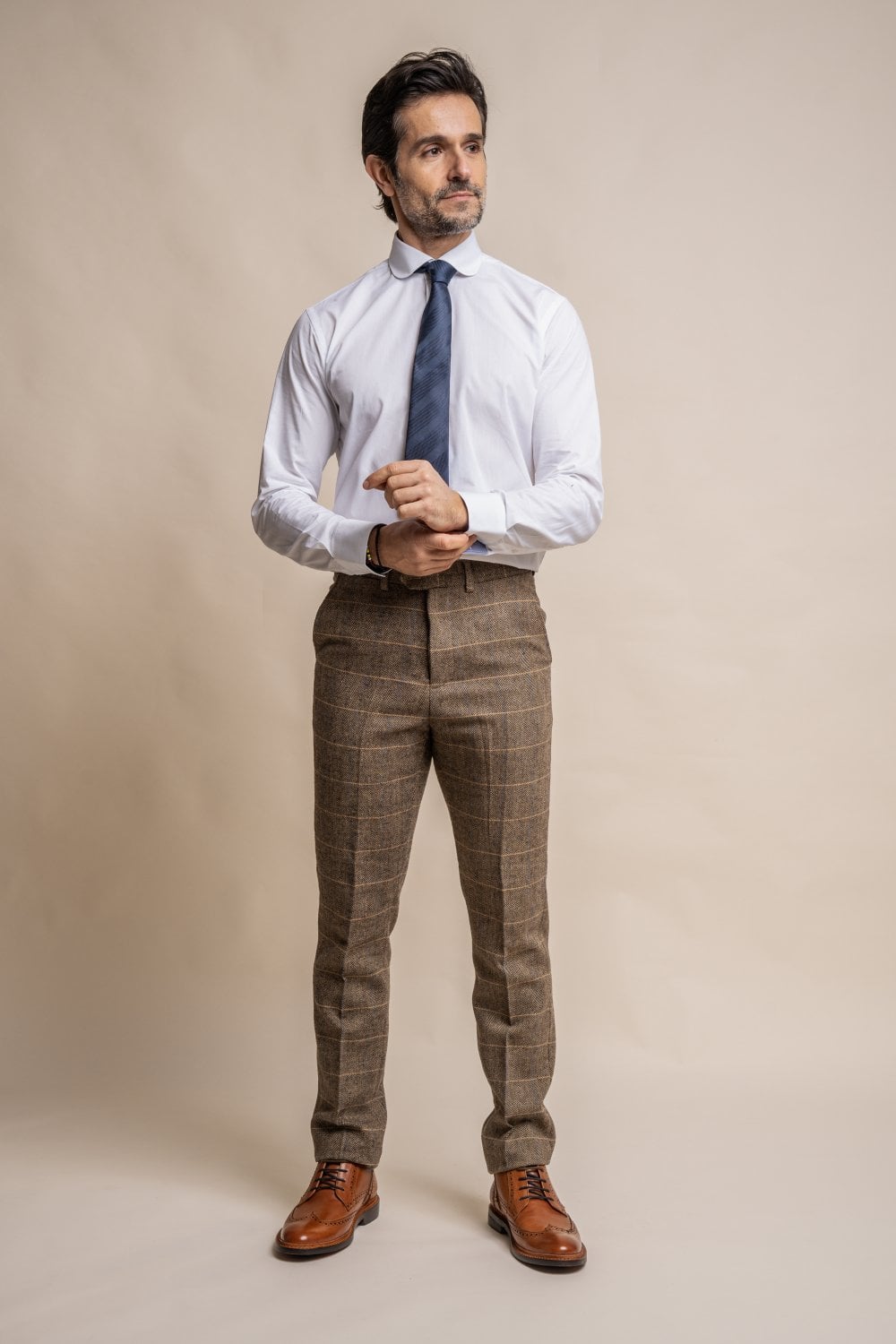 Cavani Albert Brown Tweed Check 3 Piece Wedding Suit Slim Fit - Image 7