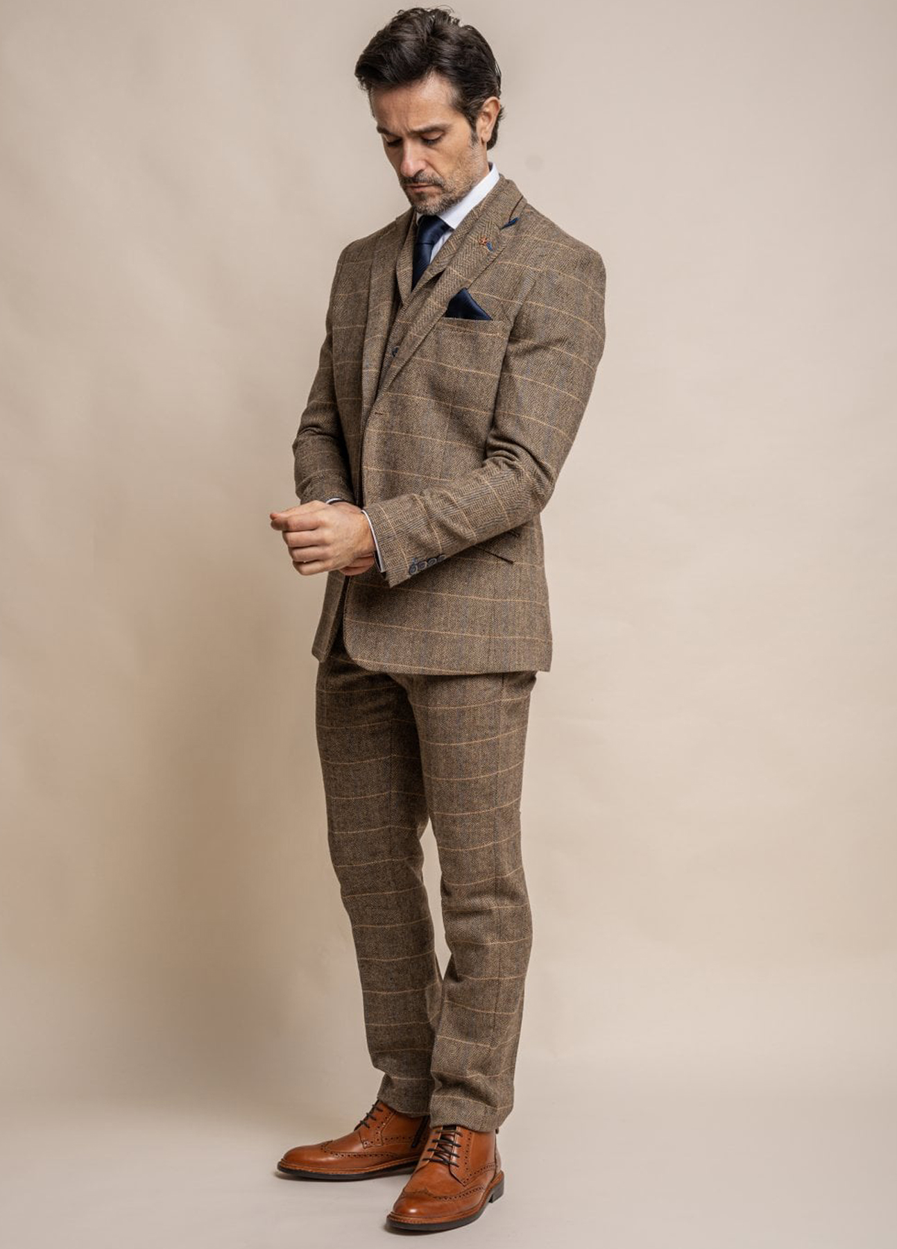 Cavani Albert Brown Tweed Check 3 Piece Wedding Suit Slim Fit - Image 2