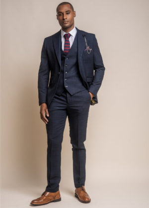 Cavani Caridi Navy Check Slim Fit 3 Piece Suit