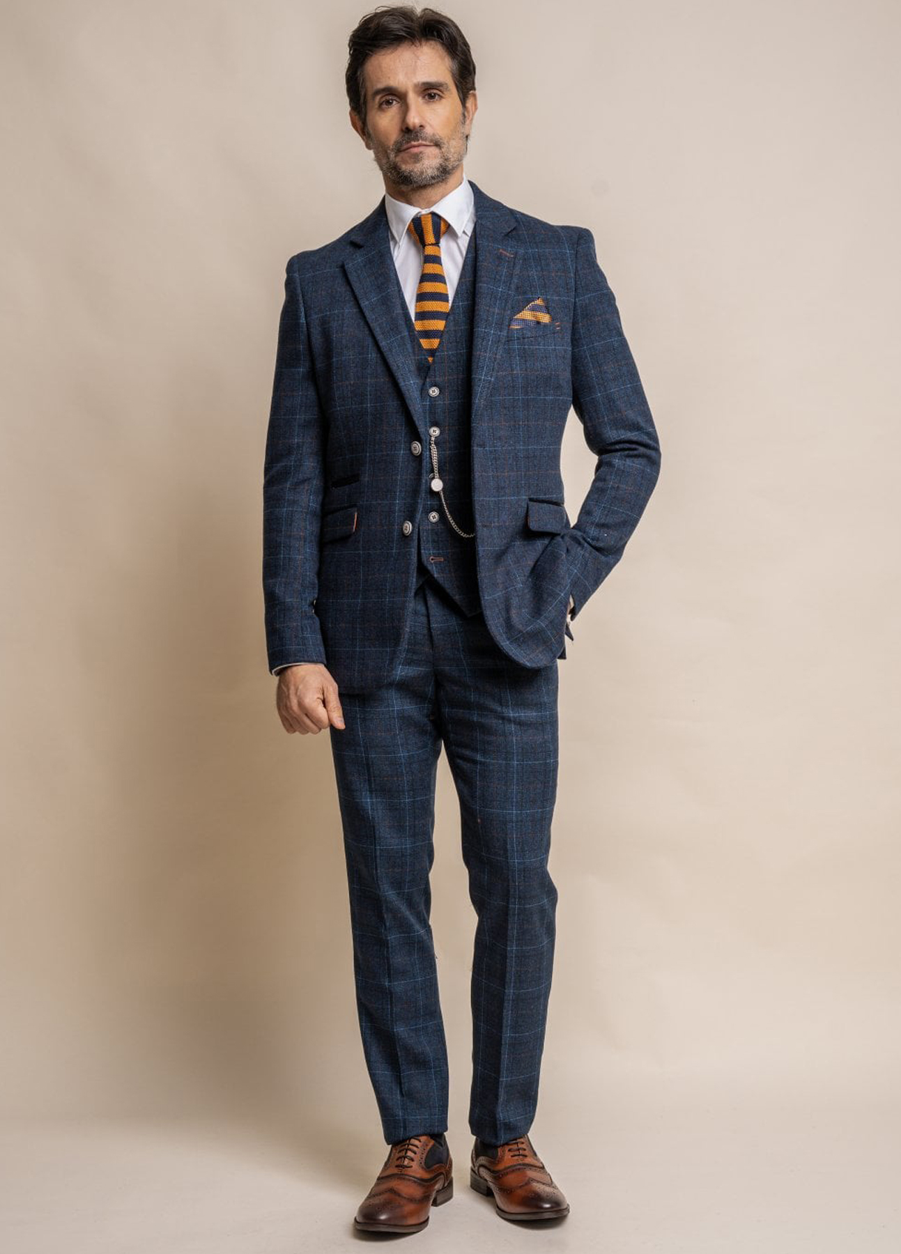 Cavani Cody Blue Tweed Check Wedding 3 Piece Suit Slim Fit - Image 4