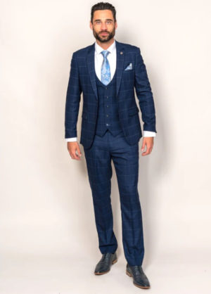 Marc Darcy Edinson Navy Sky Check Wedding 3 Piece Suit