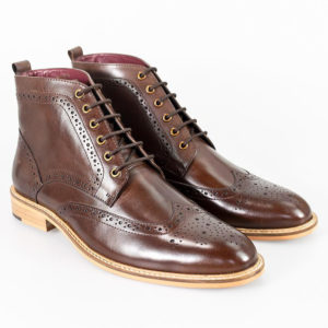 Cavani Holmes Leather Brogue Lace Up Brown Boots