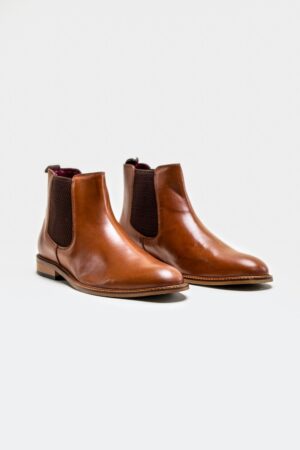 Cavani Watson Leather Slip On Tan Brogue Boots