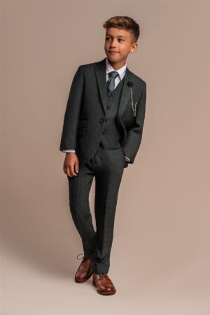 Cavani Boys Caridi Olive Check 3 Piece Suit