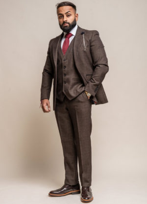 Cavani Caridi Brown Check 3 Piece Slim Fit Suit