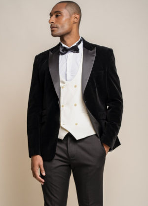 Cavani Black Velvet Blazer Smart Formal Dinner Prom Jacket