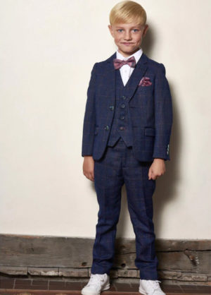 Boys Marc Darcy Harry Indigo Blue Check Tweed 3 Piece Suit