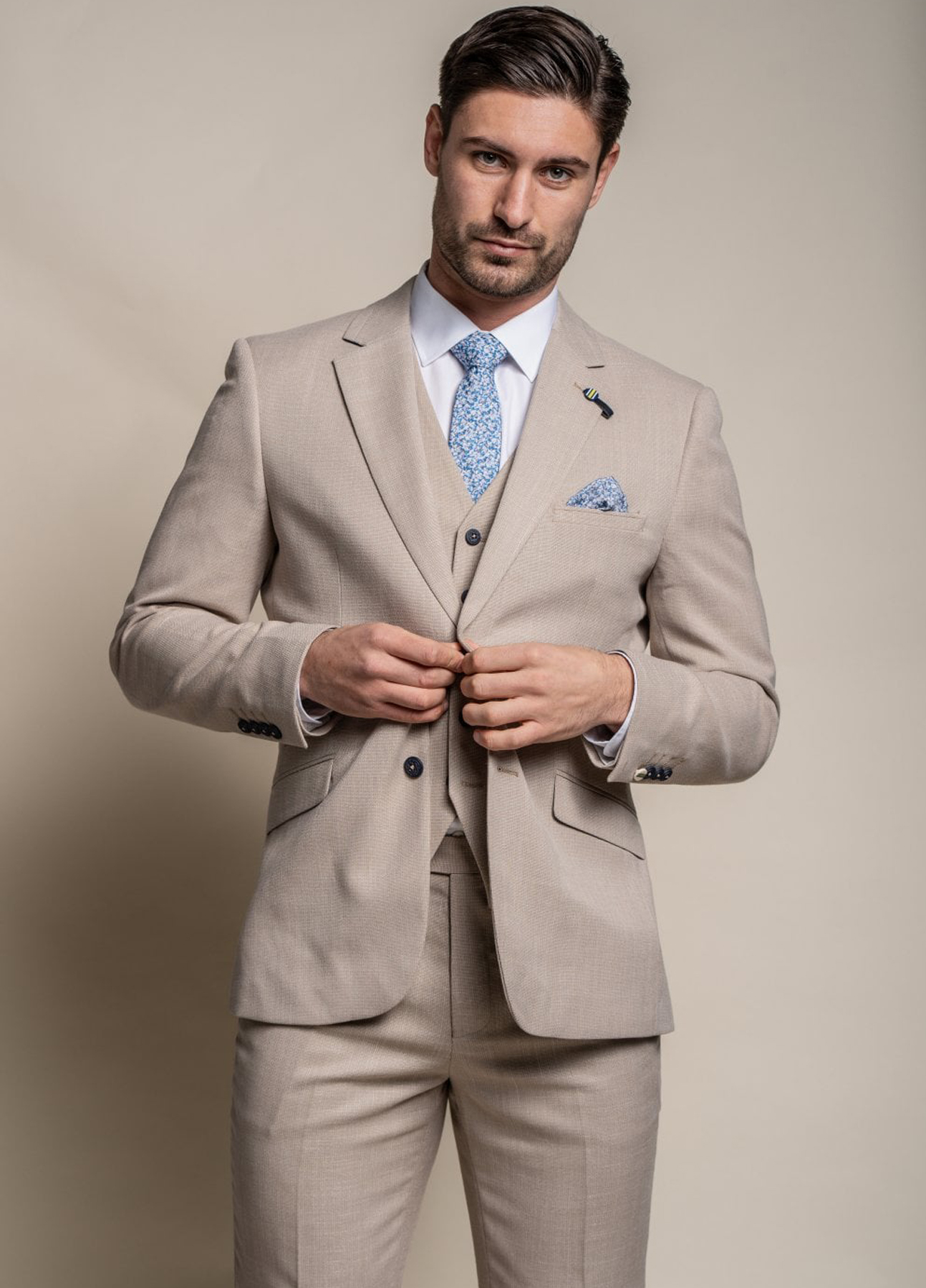 Cavani Miami Beige 3 Piece Slim Fit Wedding Suit - Image 2