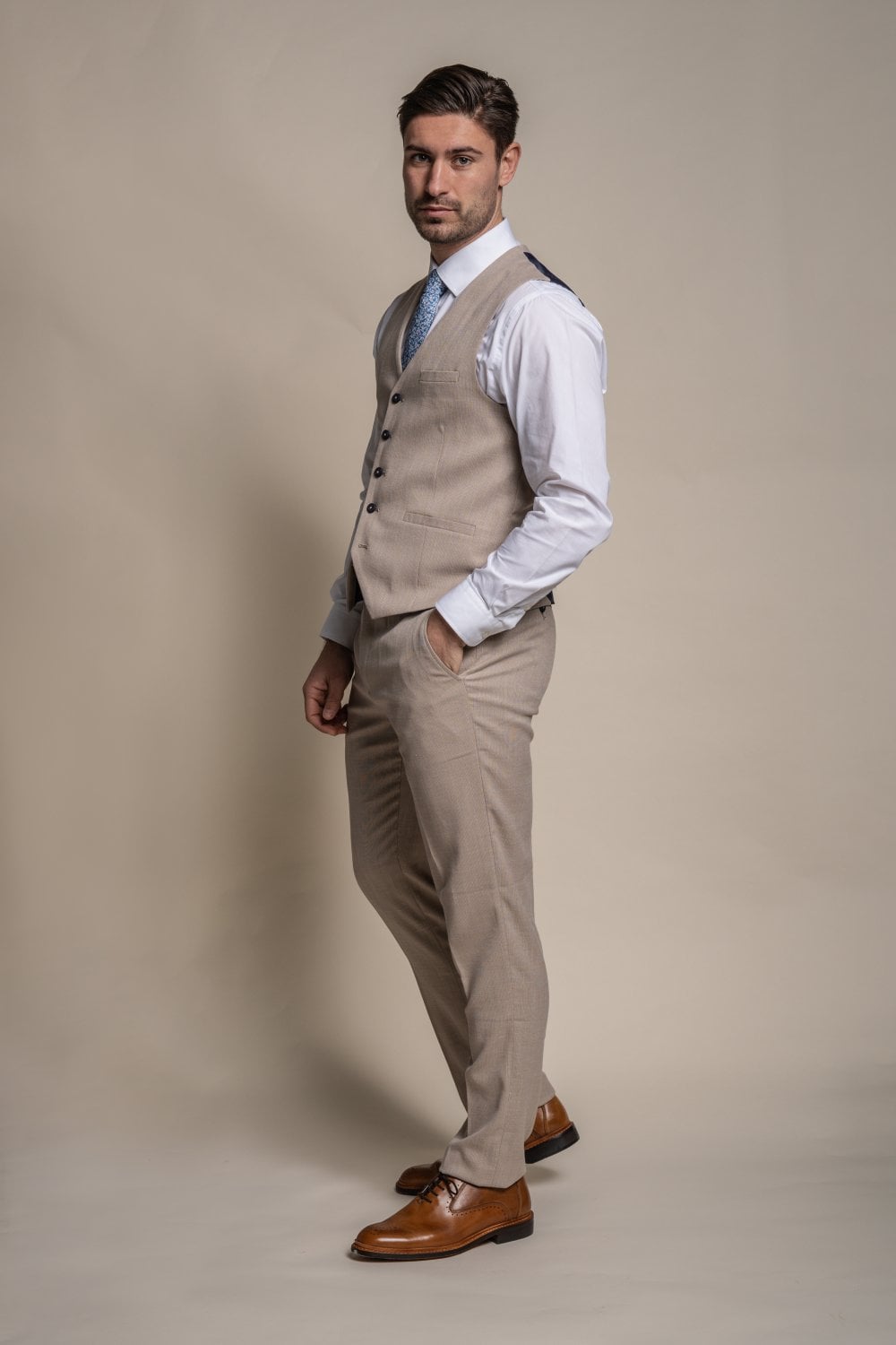 Cavani Miami Beige 3 Piece Slim Fit Wedding Suit - Image 3