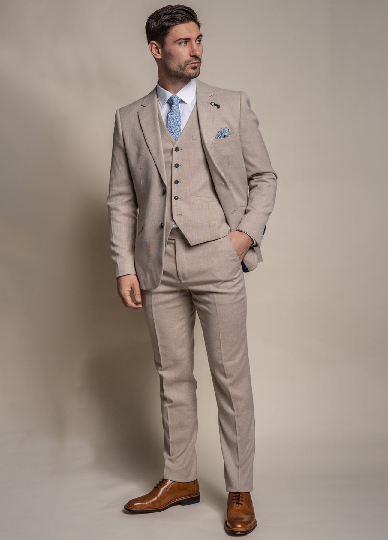 Cavani Miami Beige 3 Piece Slim Fit Wedding Suit