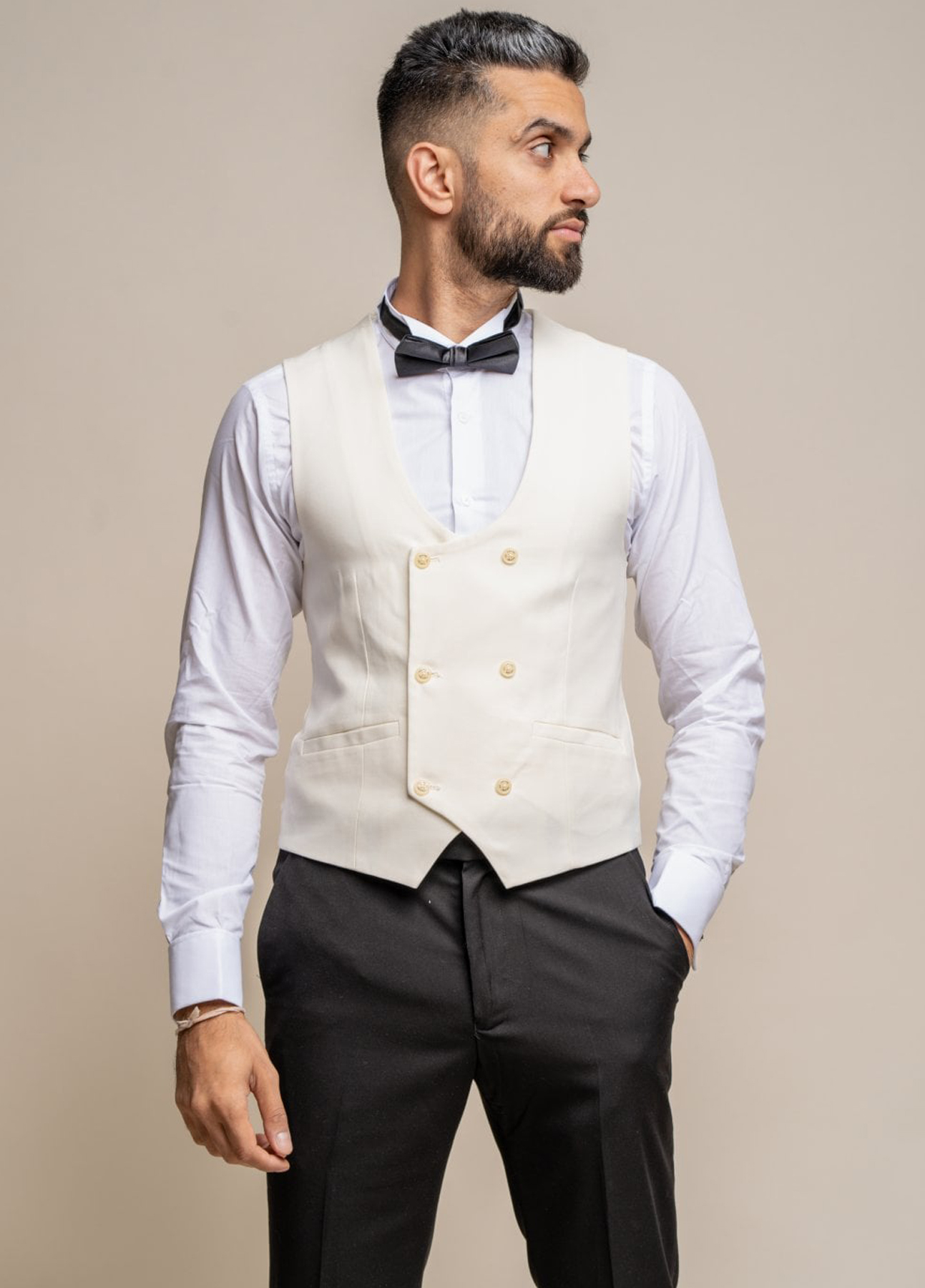 Cavani Scoop Double Breasted Cream Formal Waistcoat