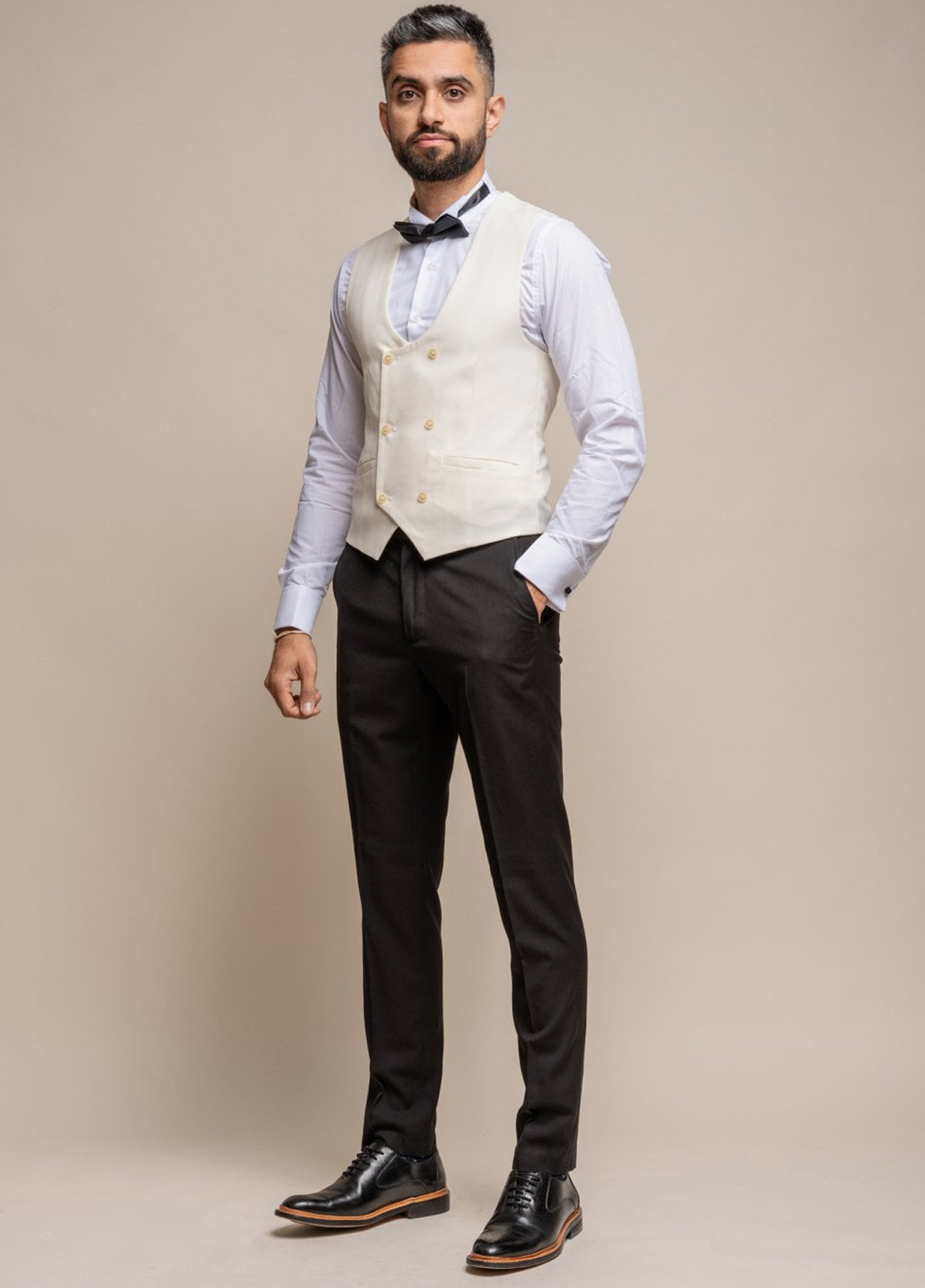 Cavani Scoop Double Breasted Cream Formal Waistcoat - Image 2
