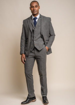 Cavani Grey Tweed Herringbone 3 Piece Wedding Suit Slim Fit