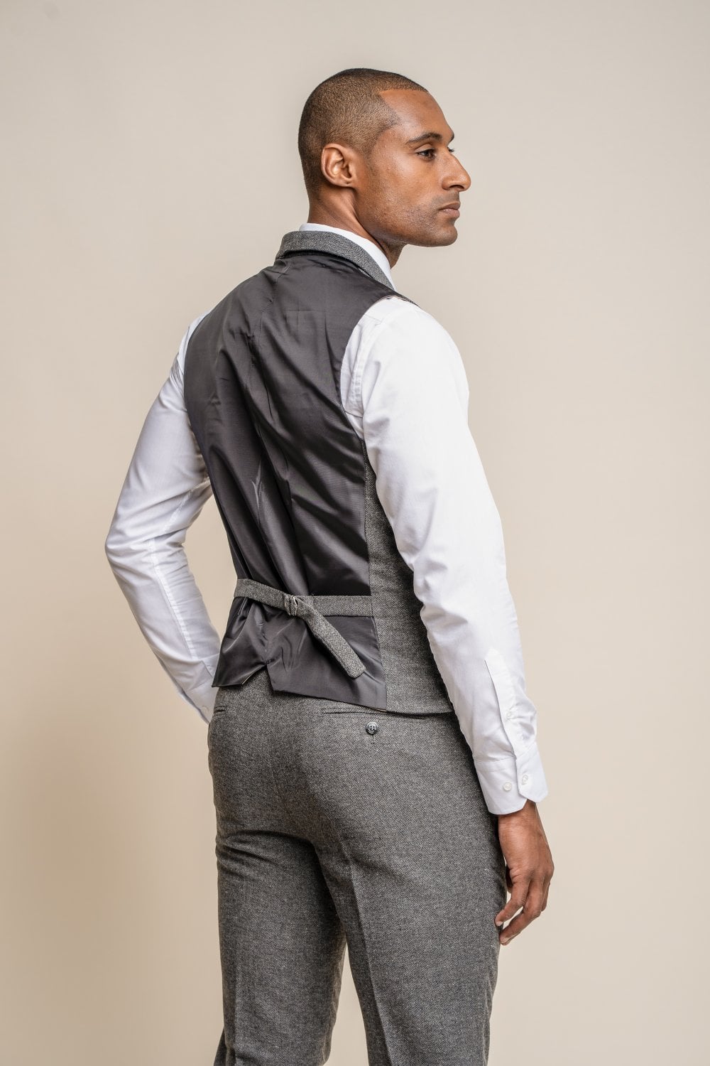 Cavani Grey Tweed Herringone Slim Fit Waistcoat - Image 2