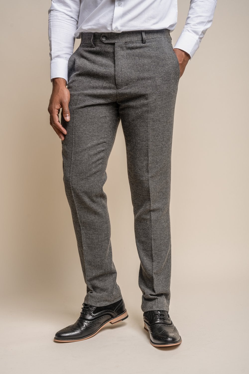 Cavani Grey Tweed Herringbone 3 Piece Wedding Suit Slim Fit - Image 6