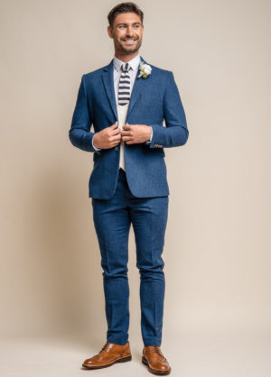 Cavani Orson Blue 3 Piece Wedding Suit With Cream Waistcoat