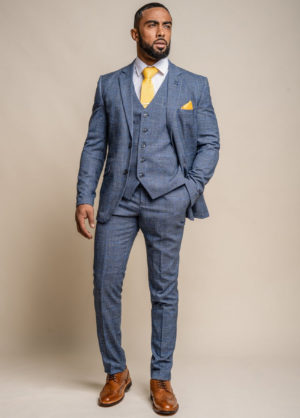Cavani Phantom Prince Of Wales Blue Check 3 Piece Suit