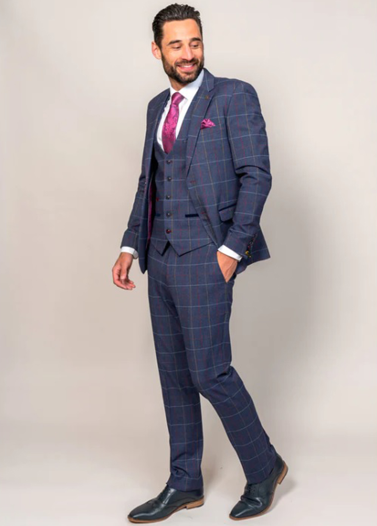 Marc Darcy Drake Navy Tweed Check Wedding 3 Piece Suit - Image 2