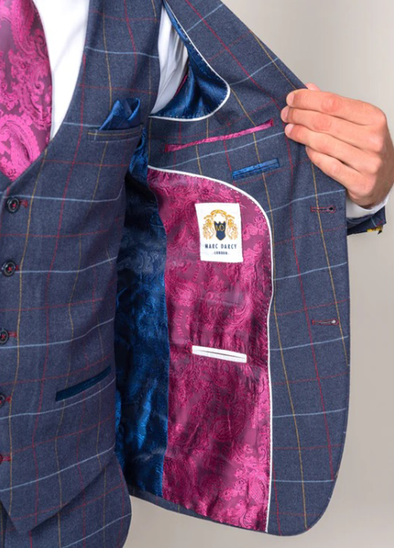 Marc Darcy Drake Navy Tweed Check Wedding 3 Piece Suit - Image 4