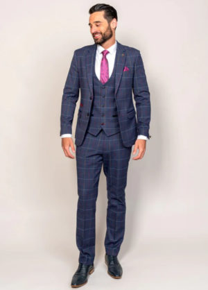 Marc Darcy Drake Navy Tweed Check Wedding 3 Piece Suit