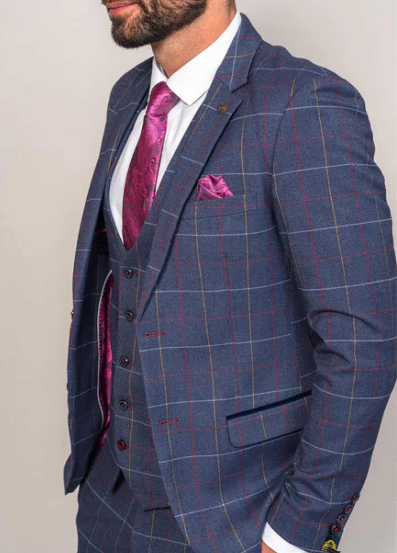 Marc Darcy Drake Navy Tweed Check Wedding 3 Piece Suit - Image 3