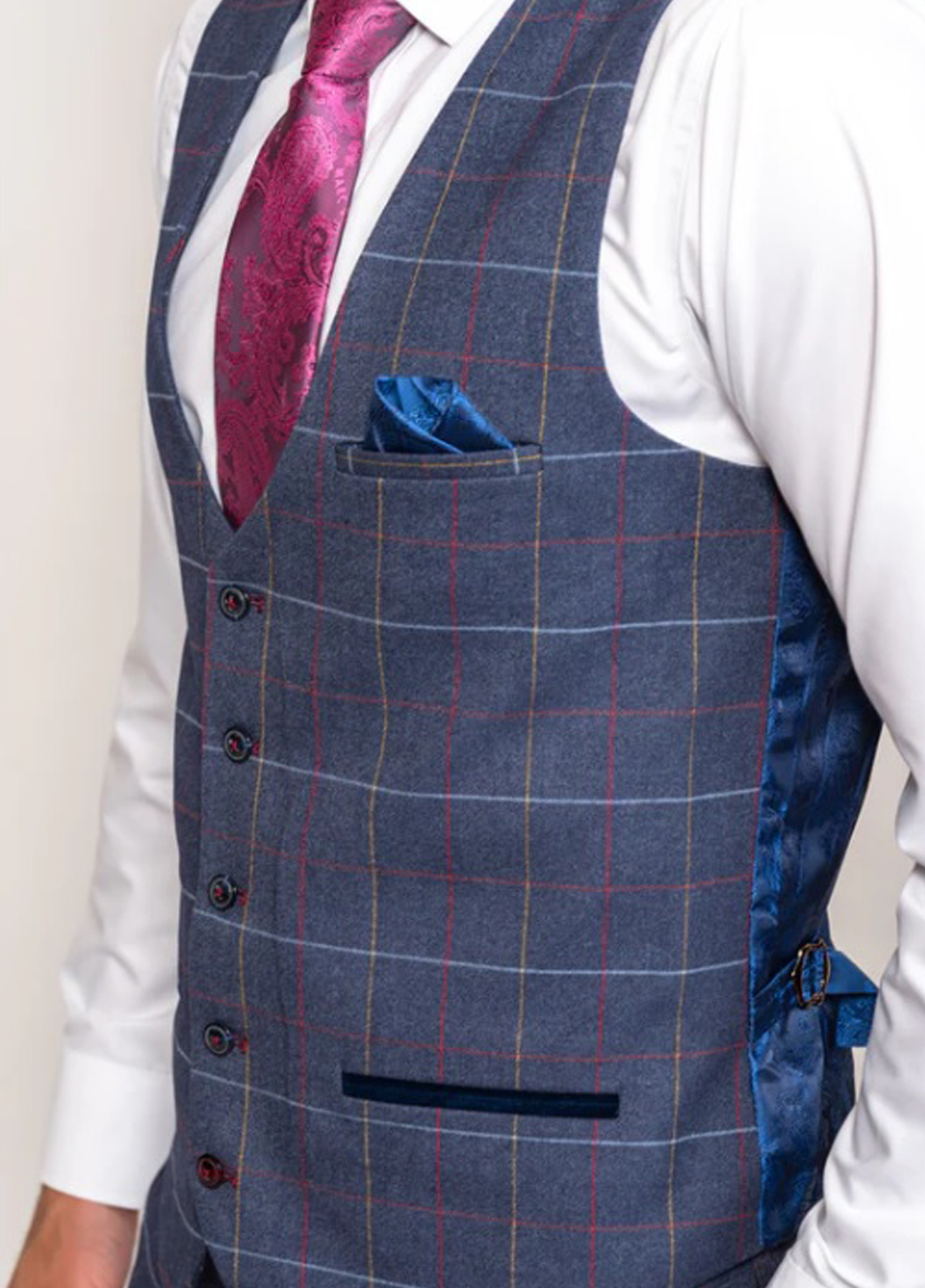 Marc Darcy Drake Navy Tweed Check Wedding 3 Piece Suit - Image 7