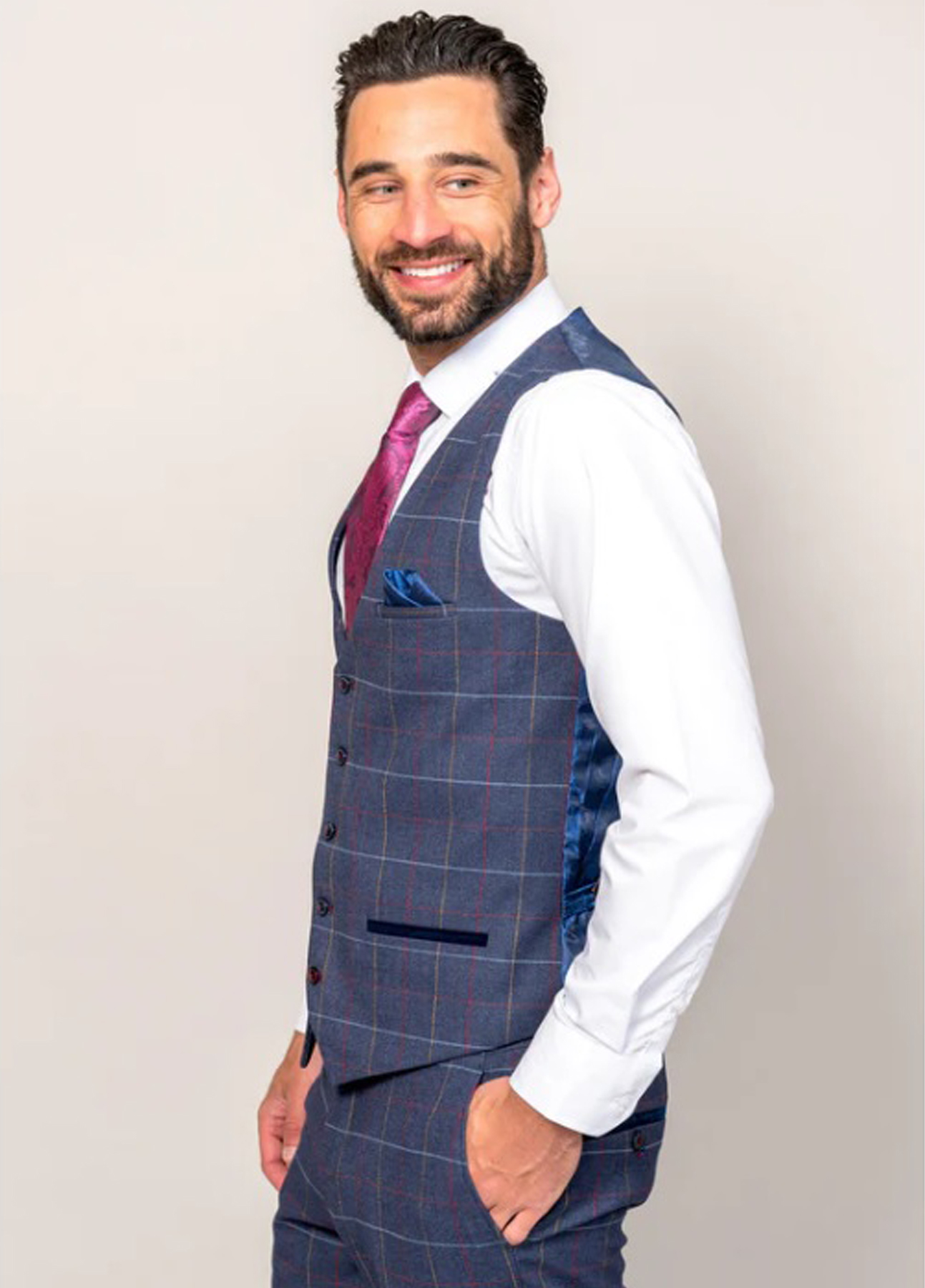Marc Darcy Drake Navy Tweed Check Wedding 3 Piece Suit - Image 8
