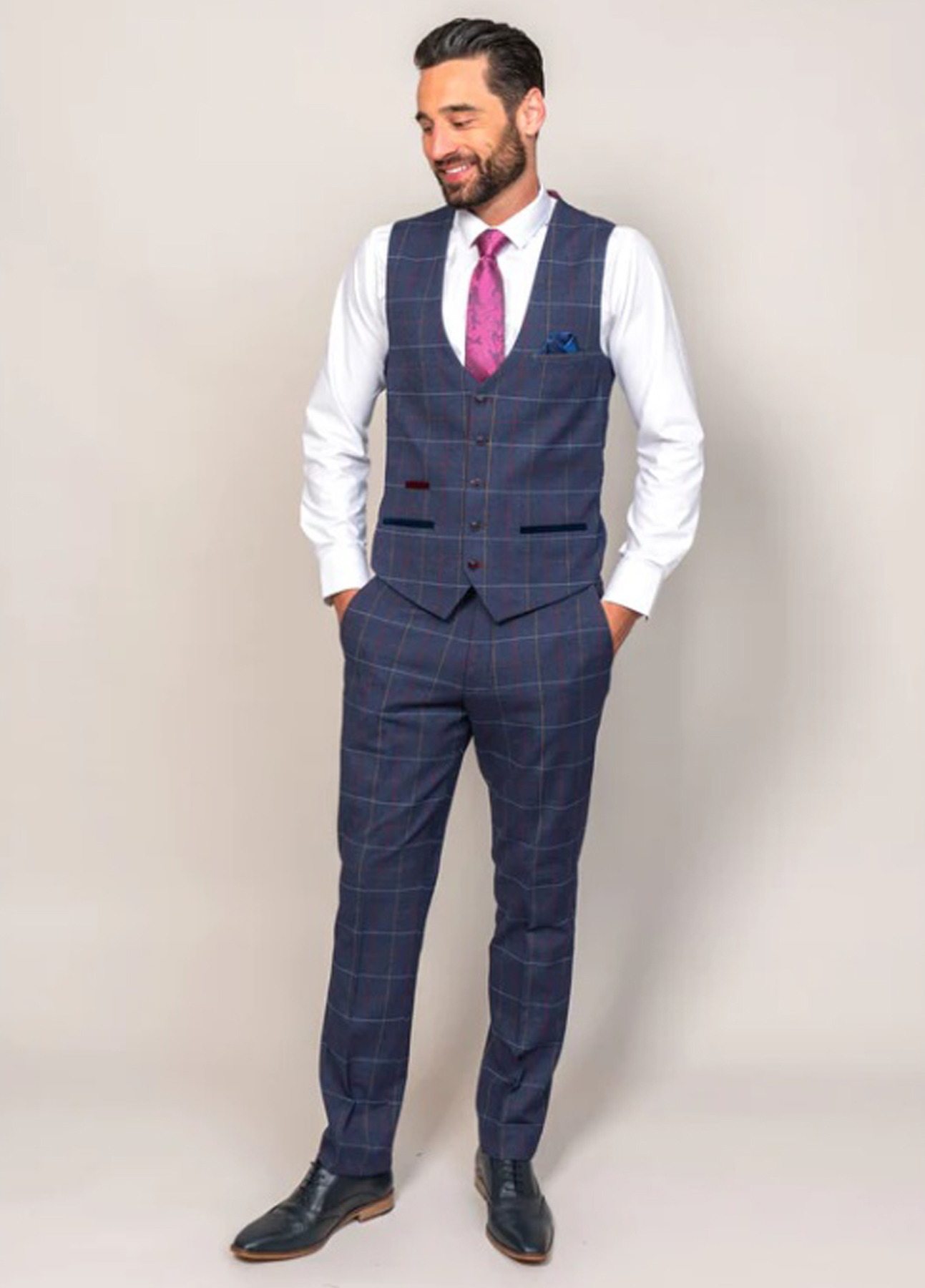 Marc Darcy Drake Navy Tweed Check Wedding 3 Piece Suit - Image 6