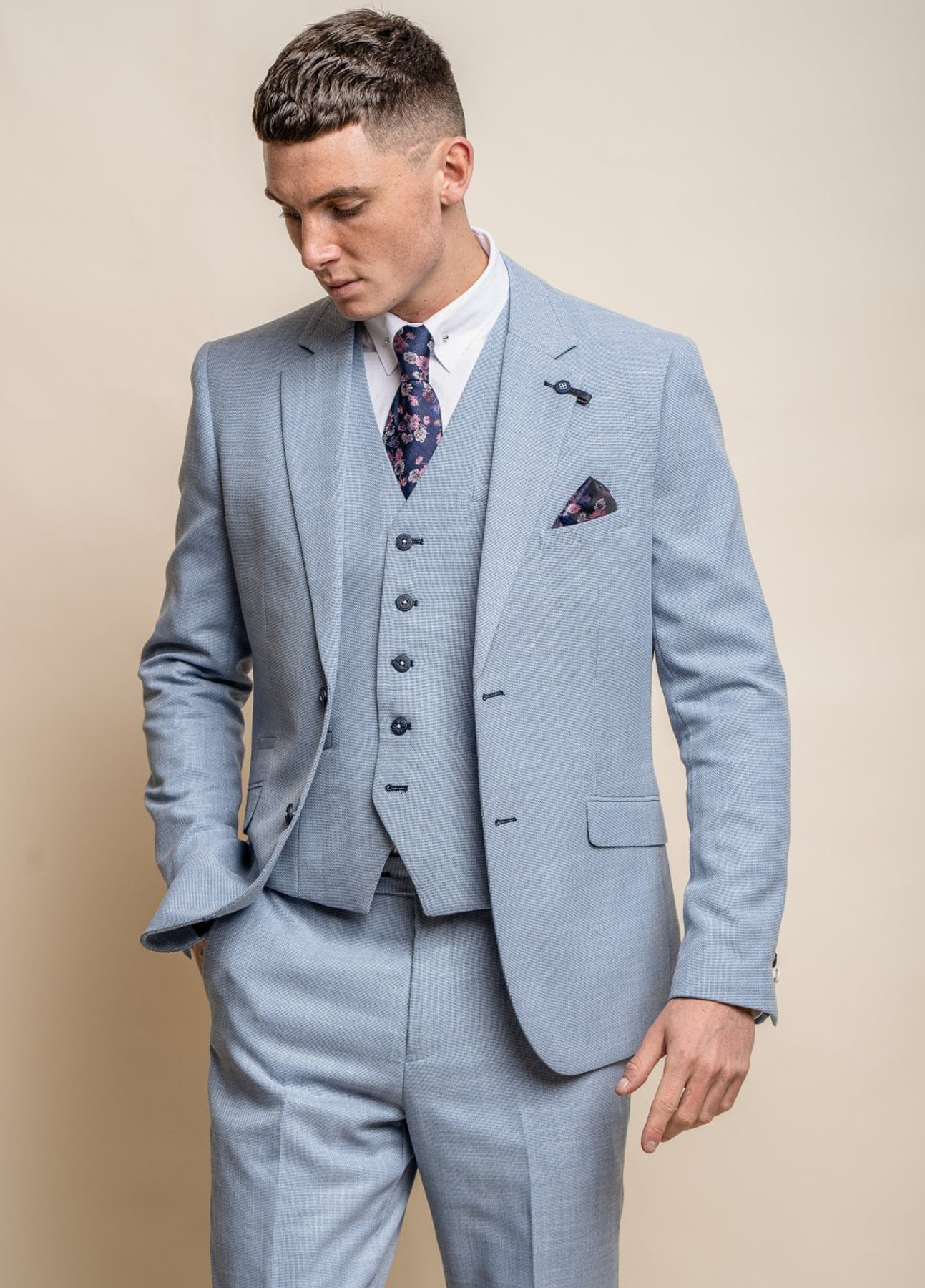 Cavani Miami Sky Blue 3 Piece Slim Fit Wedding Suit - Image 2