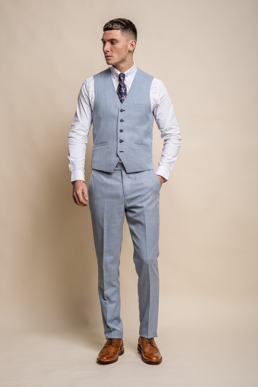 Cavani Miami Sky Blue 3 Piece Slim Fit Wedding Suit - Image 4