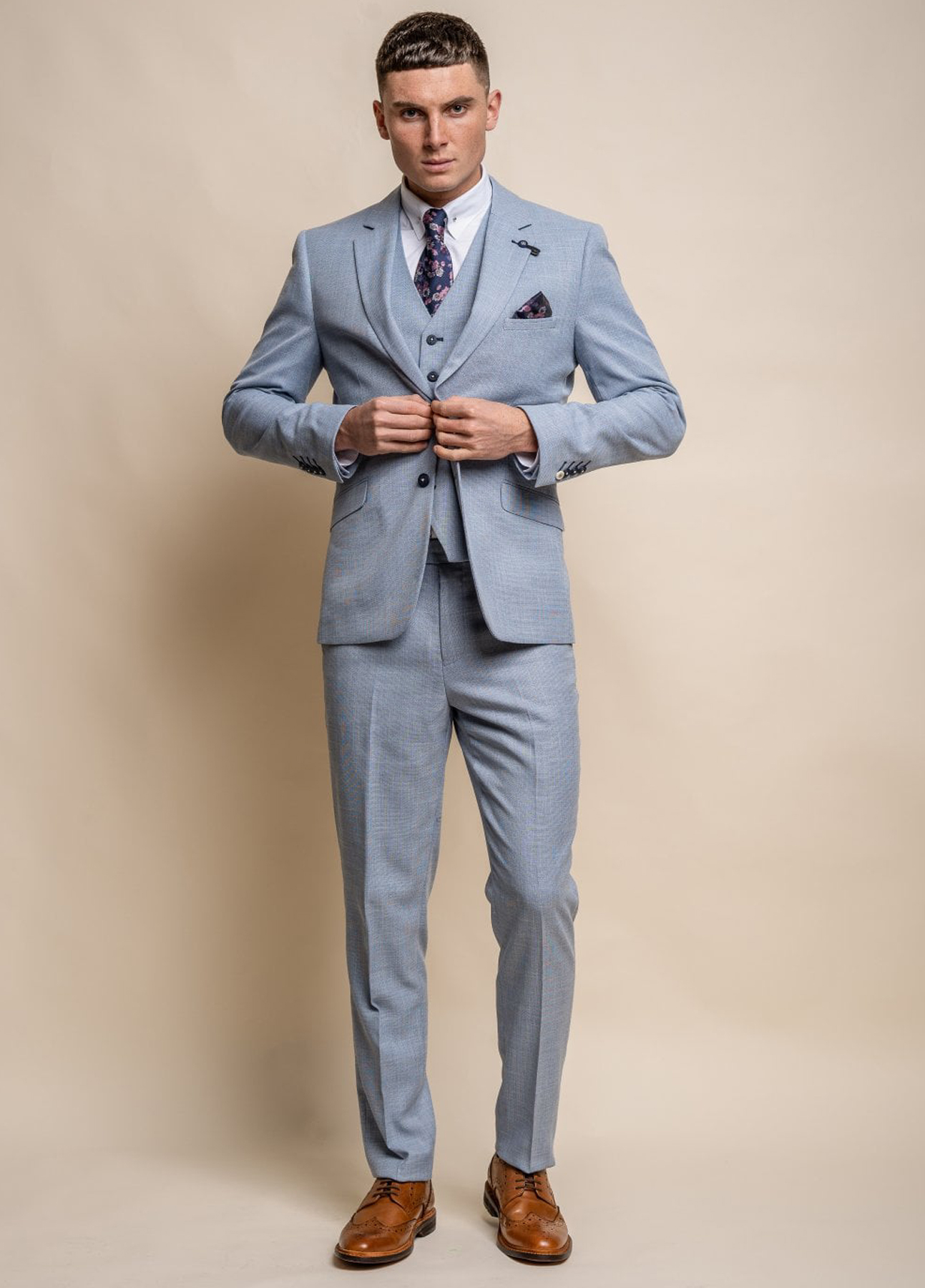 Cavani Miami Sky Blue 3 Piece Slim Fit Wedding Suit
